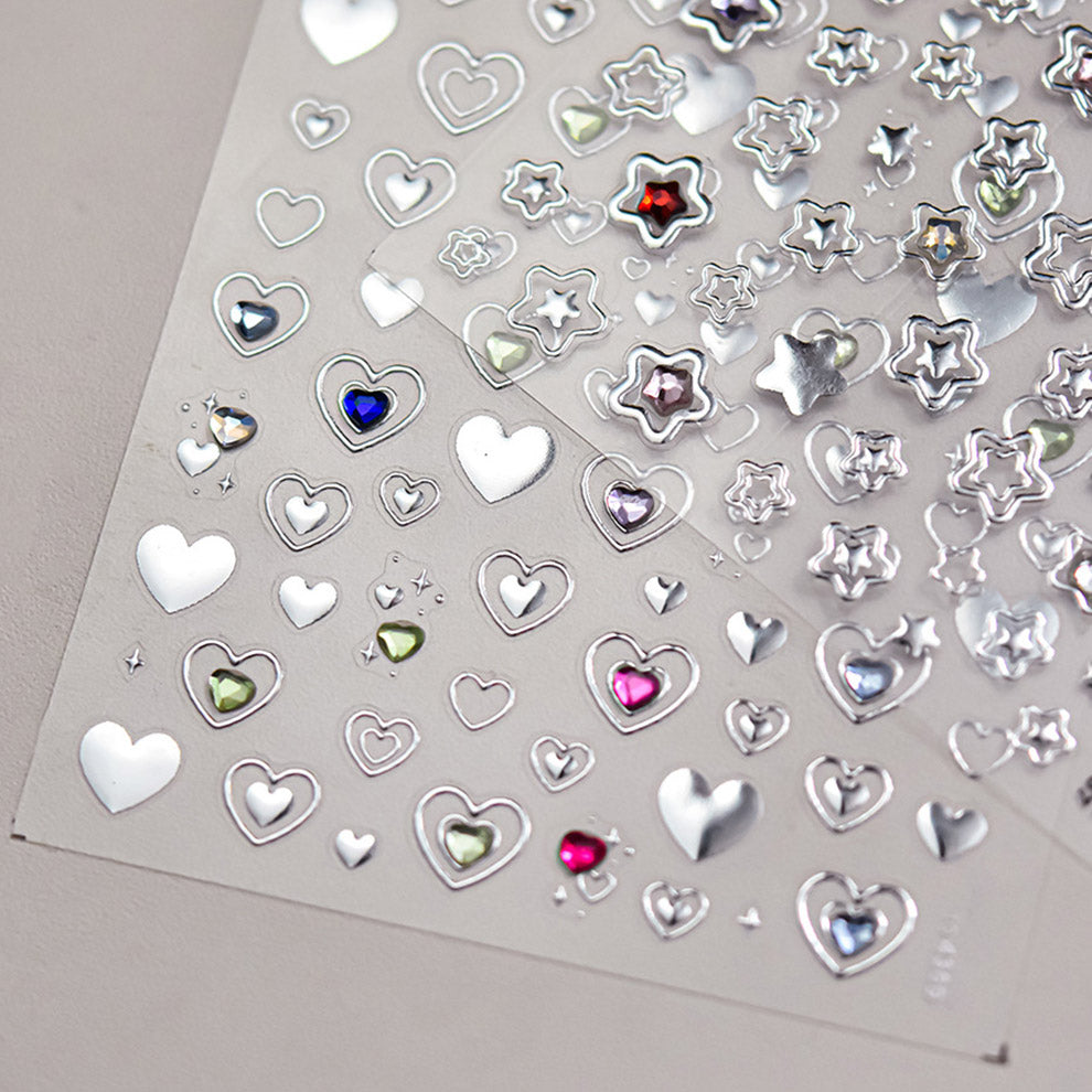 Silver Star Heart 5D Nail Deco Sticker