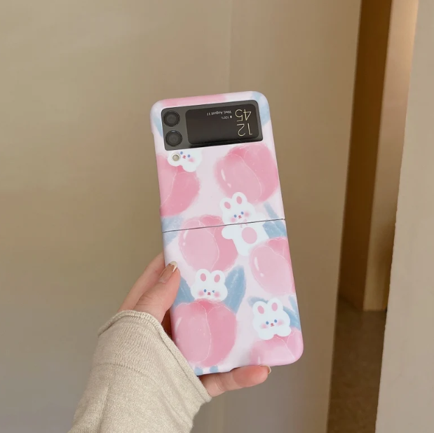 Kawaii Cartoon Bear and Rabbit Samsung Galaxy Z Flip Phone case