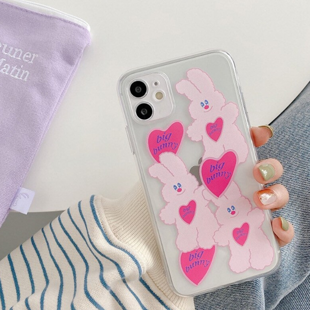 Big Bunny Pink Heart Apple iPhone Case