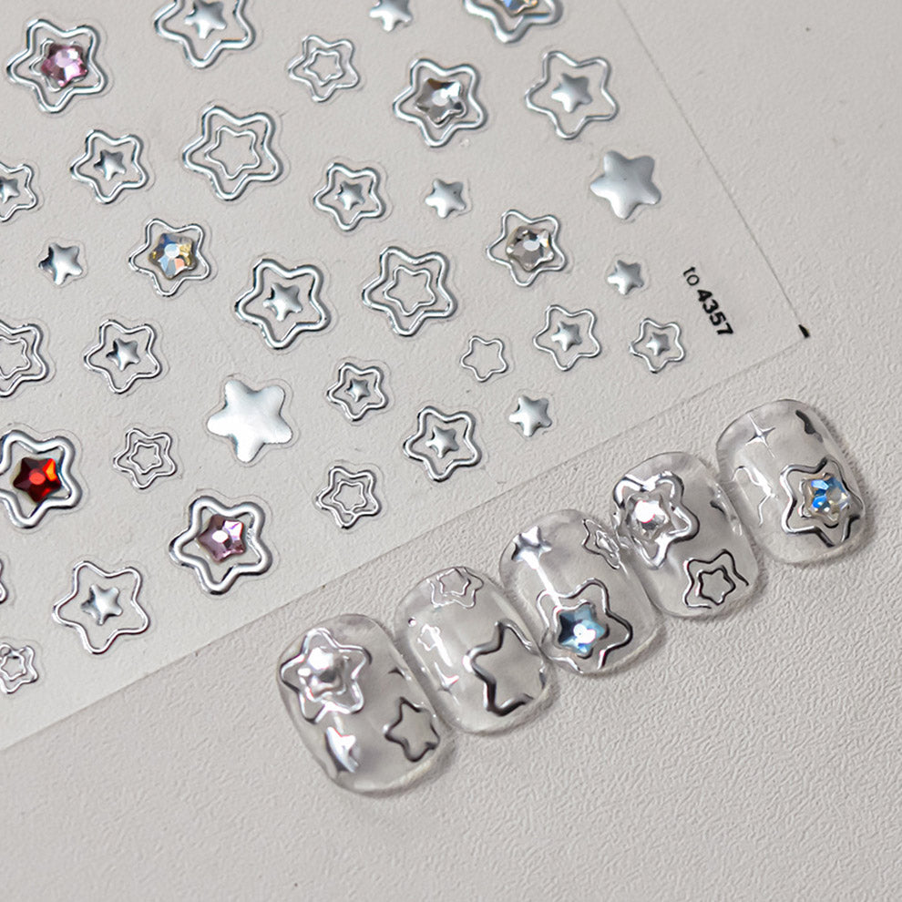 Silver Star Heart 5D Nail Deco Sticker