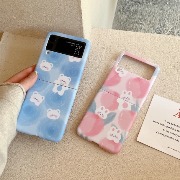 Kawaii Cartoon Bear and Rabbit Samsung Galaxy Z Flip Phone case