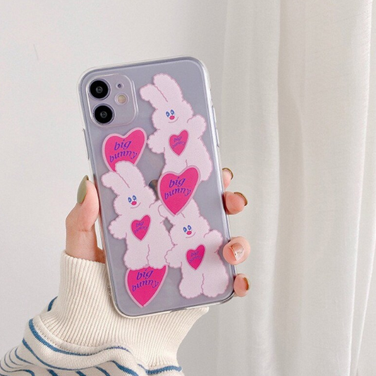 Big Bunny Pink Heart Apple iPhone Case