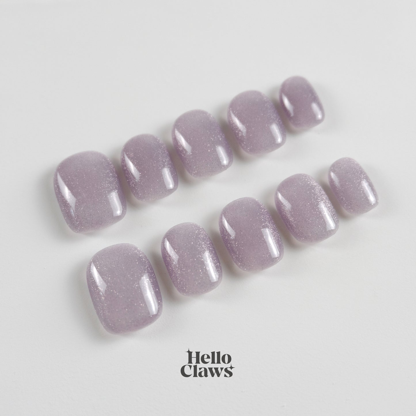 Handmade Purple Crystal Cat Eye Pastel Short Press On Nail