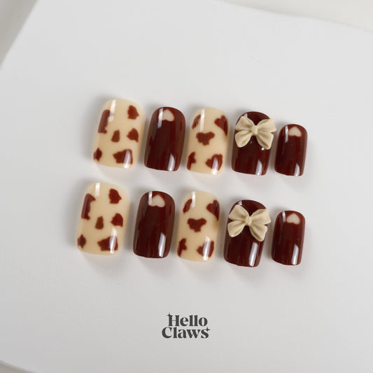 Brown Cow Pattern Pastel Short Press On Nail