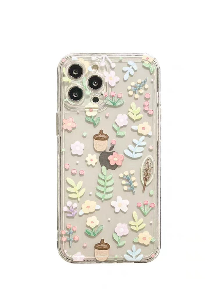 Korean INS Style Clear Floral iPhone Case