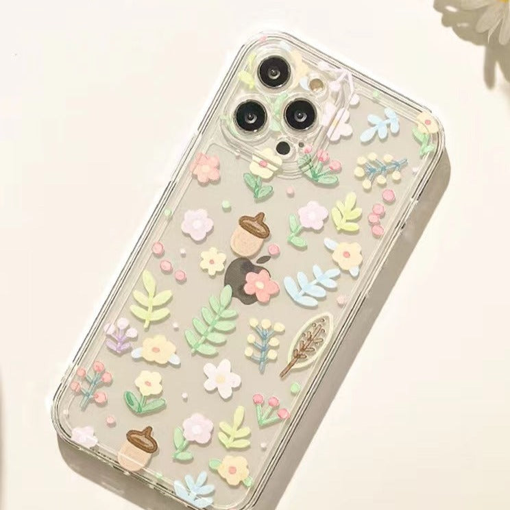 Korean INS Style Clear Floral iPhone Case