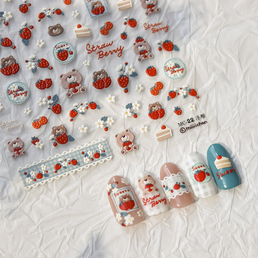 Strawberry Bear 5D Nail Deco Sticker