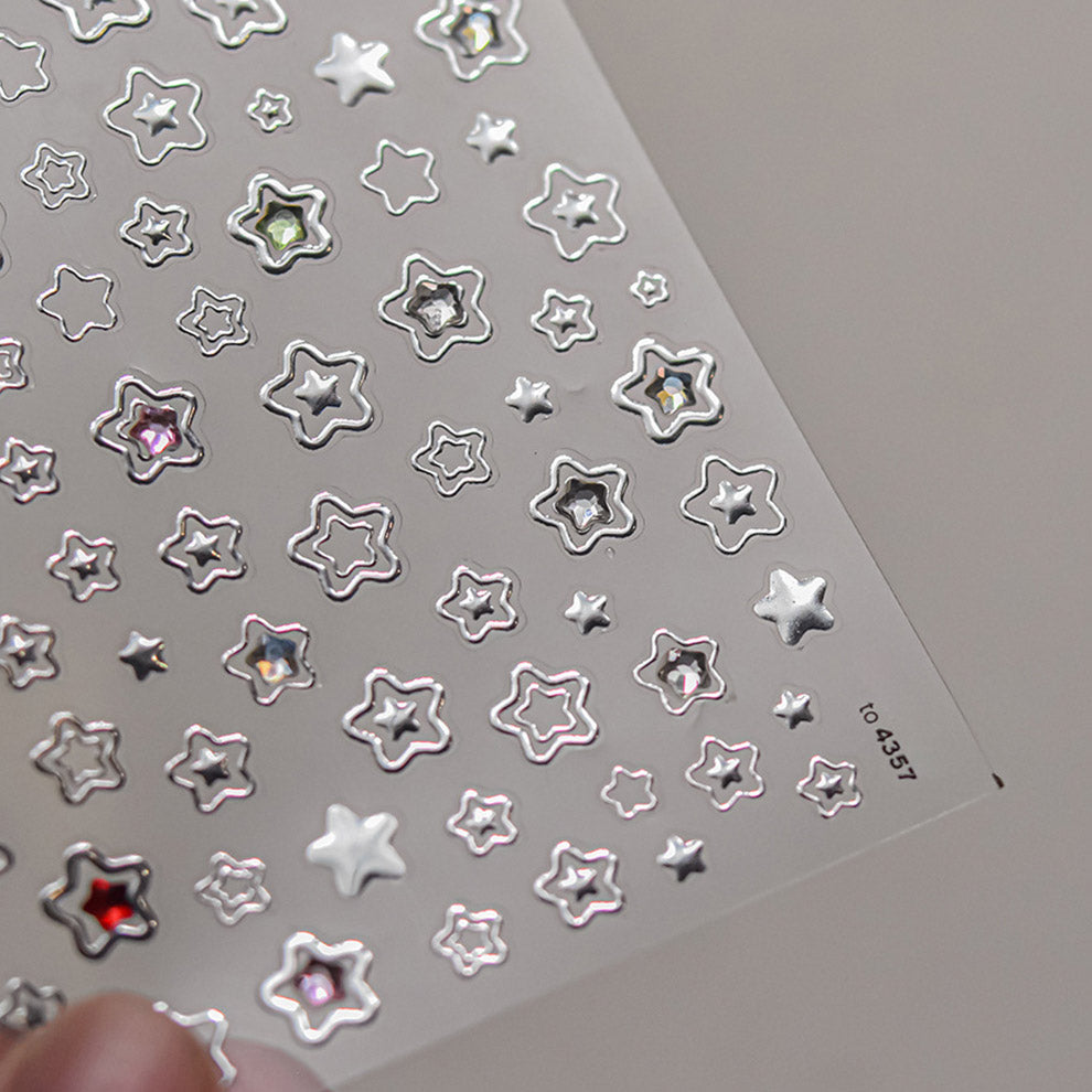 Silver Star Heart 5D Nail Deco Sticker