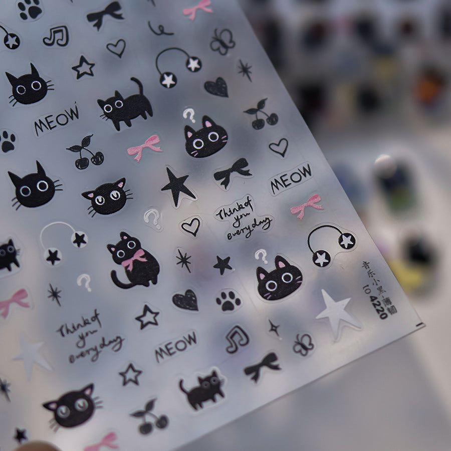 Black Pink Kitty Nail Deco Sticker