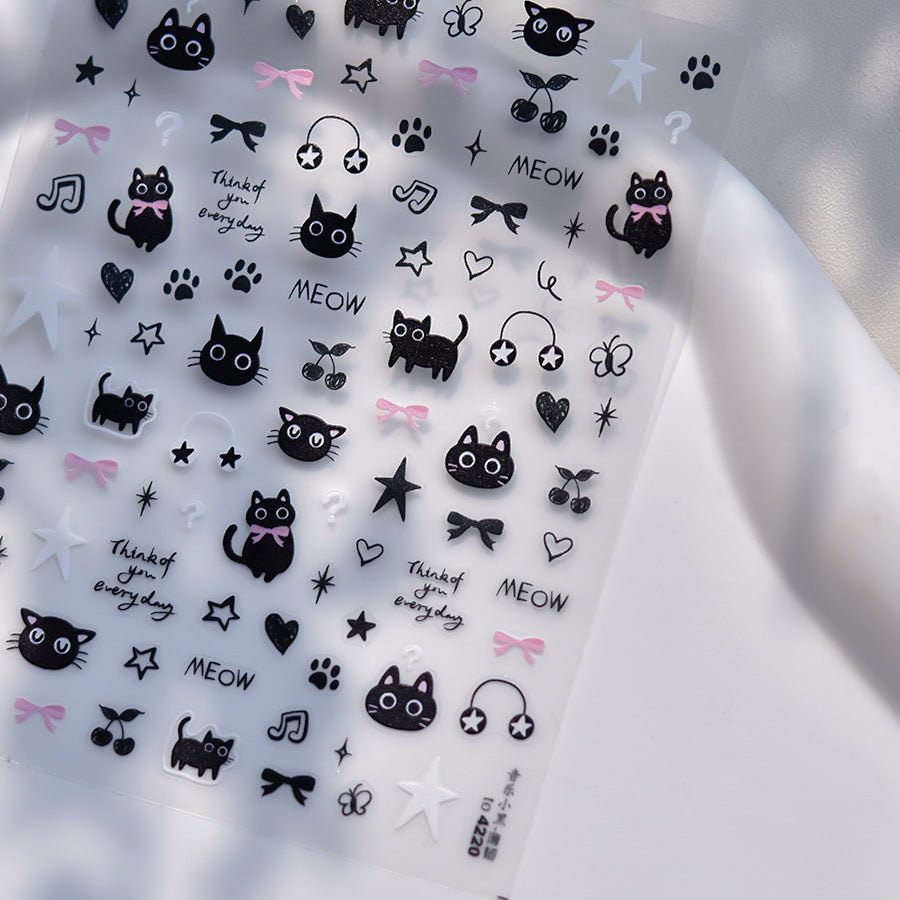 Hello Claws | Black Pink Kitty Nail Deco Sticker