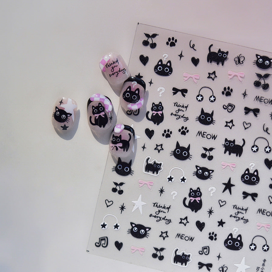 Black Pink Kitty Nail Deco Sticker