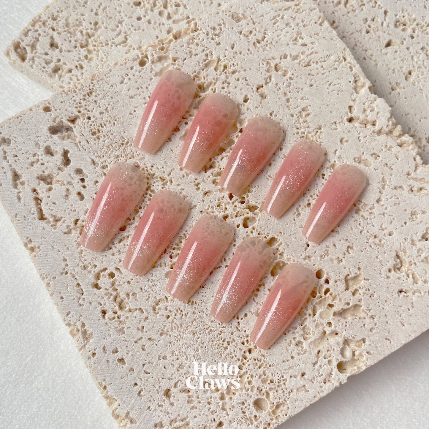 Pink Blush Sliver  Cat Eye Medium Square Pastel Glitter Press On Nail