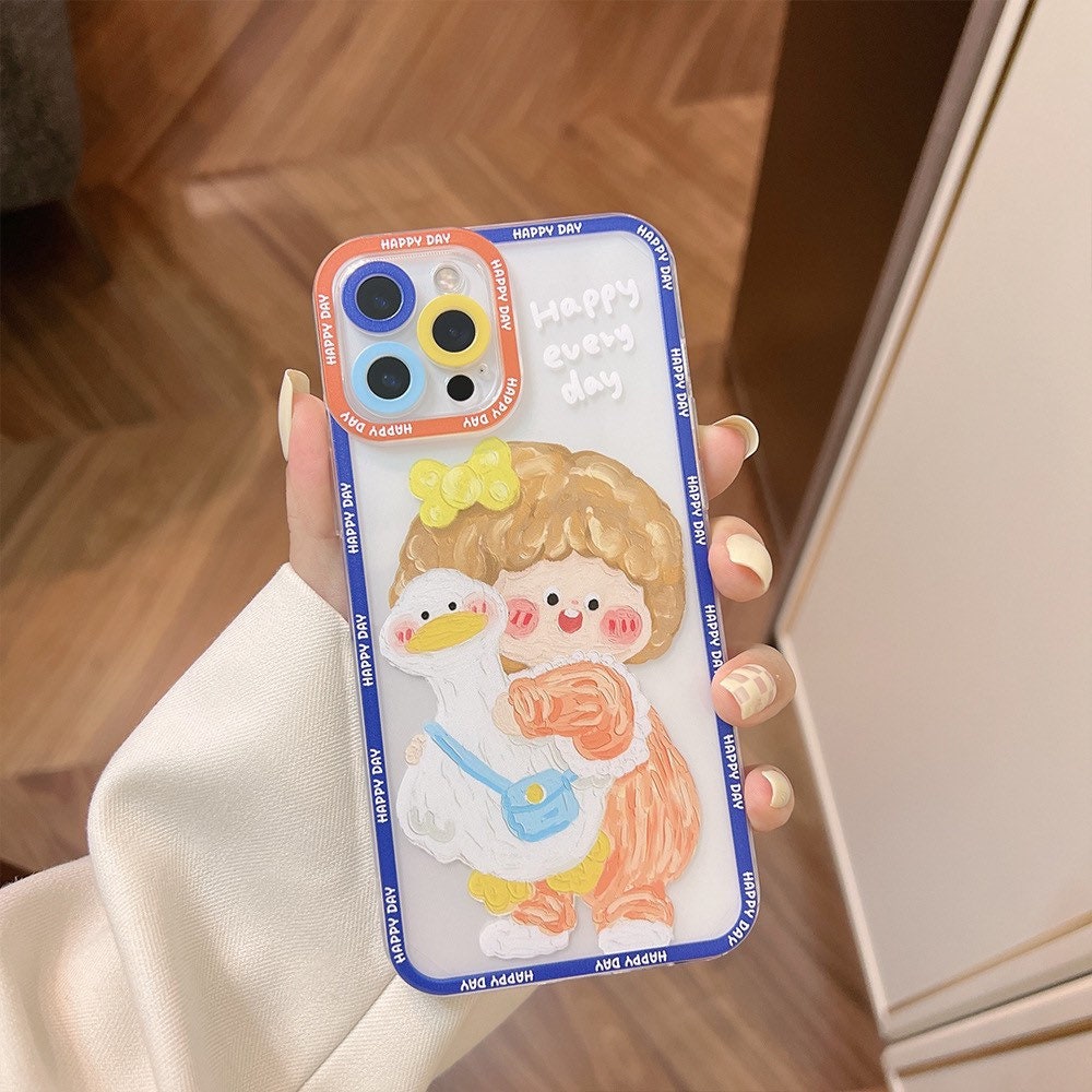 Lovely girl & duck iPhone case