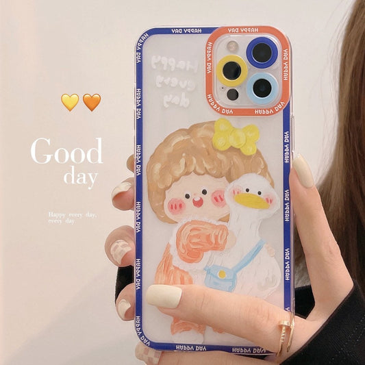 Lovely girl & duck iPhone case