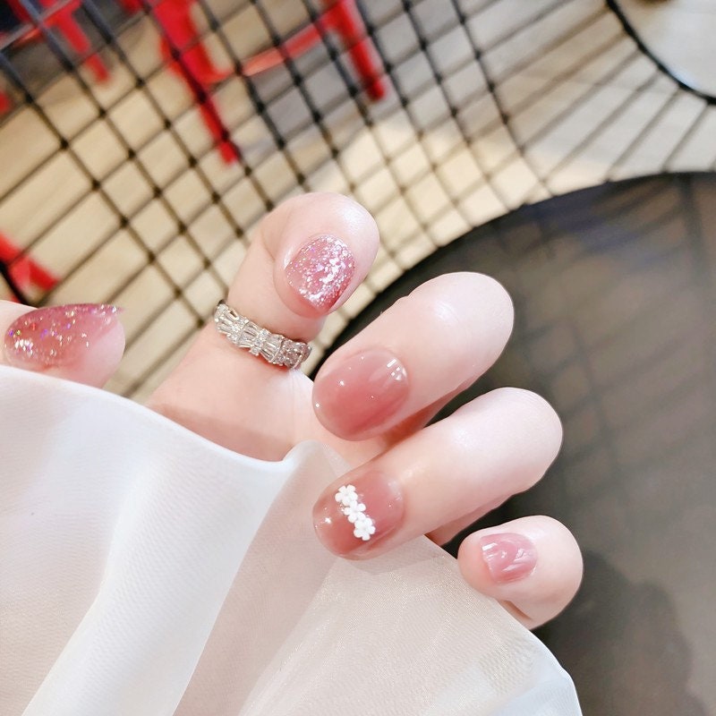 Pink Cherry Flower Pastel Short Press On Nail