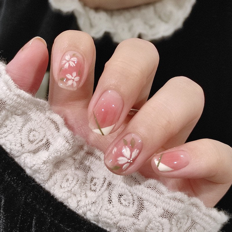 Pinky Cherry Flower Pastel Short Press On Nail