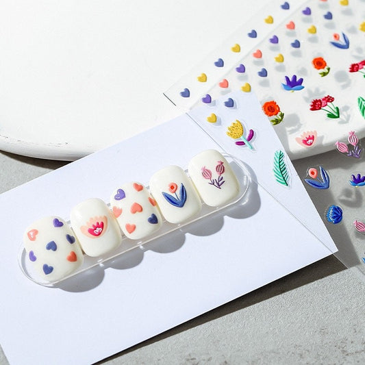 Colourful Tulip Flower Embossed Pattern Design Nail Deco Sticker