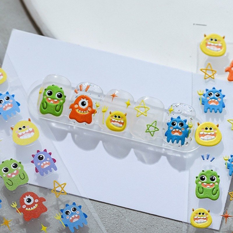 Little Monster Embossed Pattern Design Nail Deco Sticker