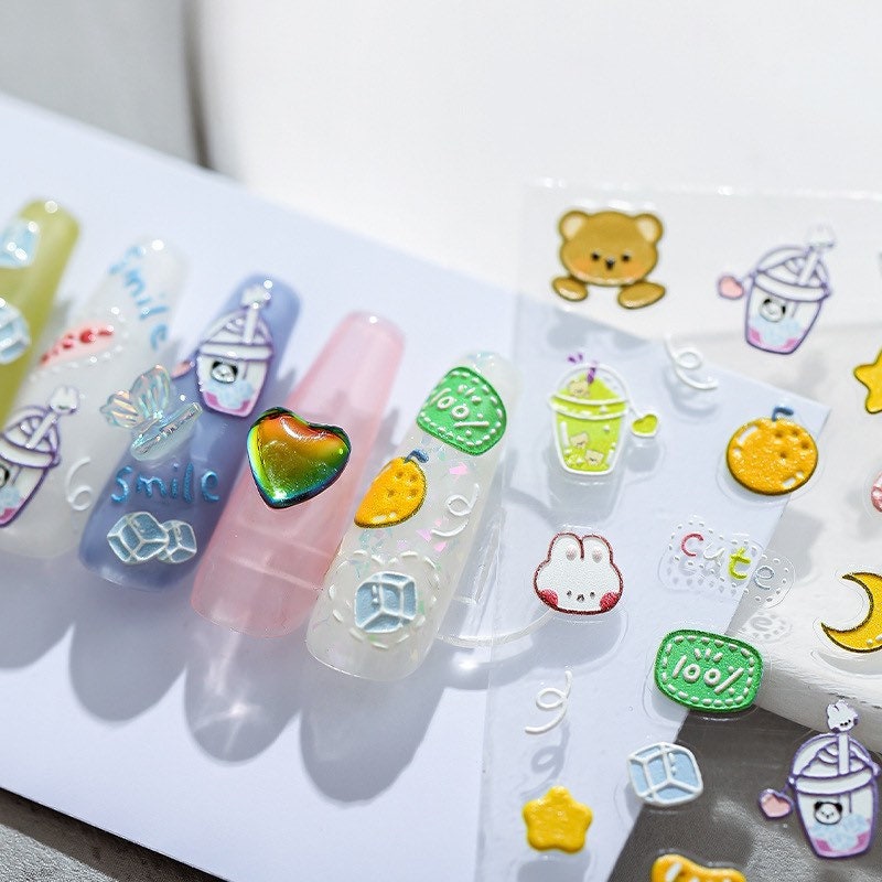 Milk Tea Bunny and Bear Nail Deco Sticker
