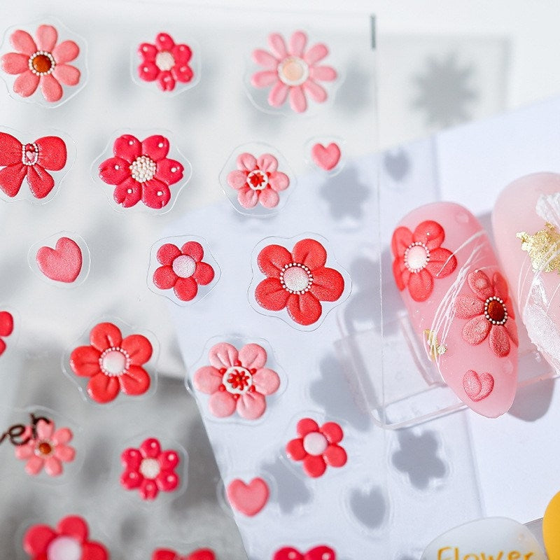 White Daisy Blossom Embossed Flower Pattern Design Nail Deco Sticker