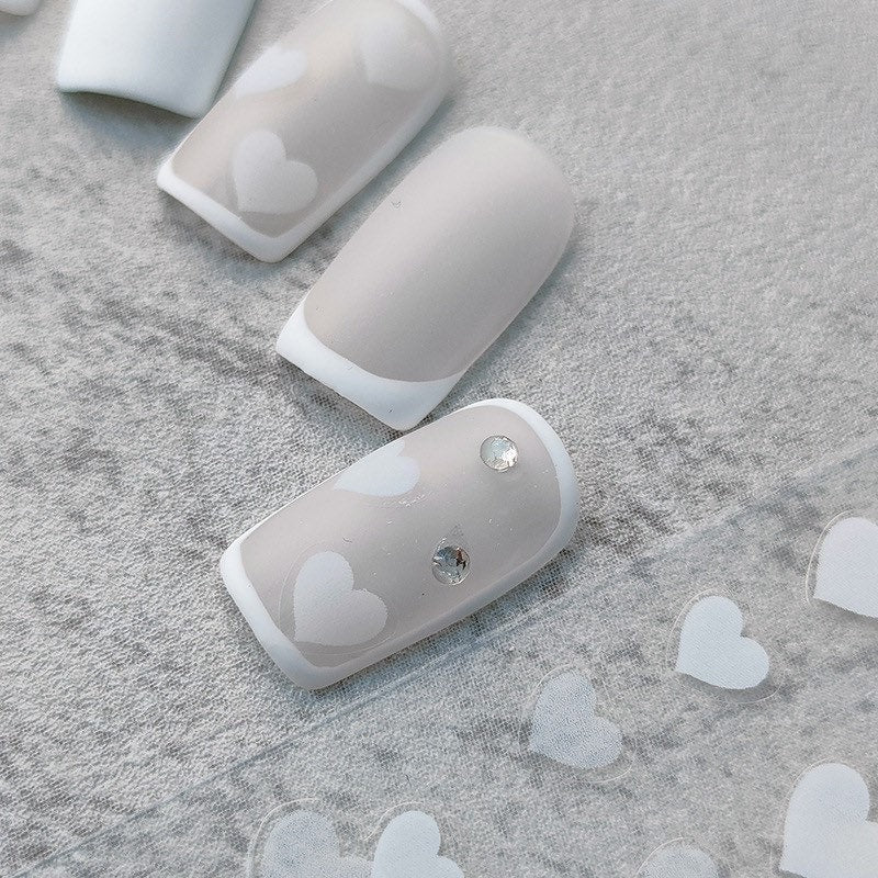 White Heart Embossed Pattern Design Nail Deco Sticker