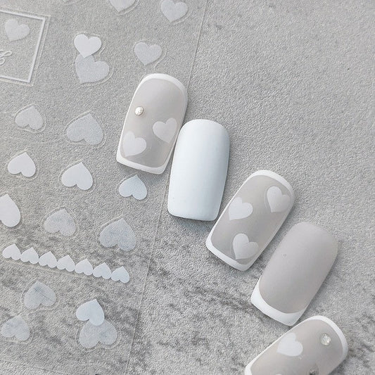 White Heart Embossed Pattern Design Nail Deco Sticker