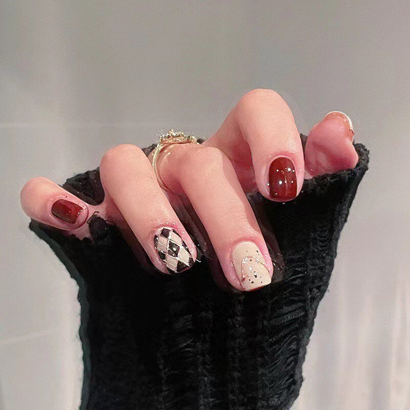 Red Wine & Chocolate Pastel Short Press On Nail
