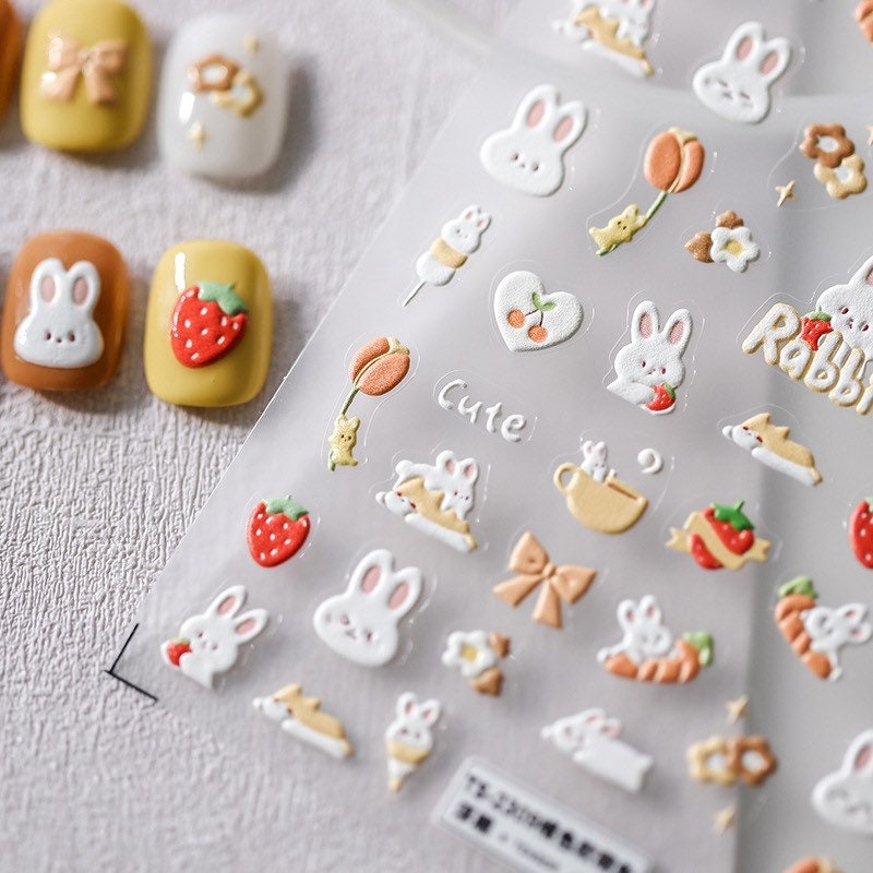 Coffee Latte Bunny Embossed Pattern Design Nail Deco Sticker