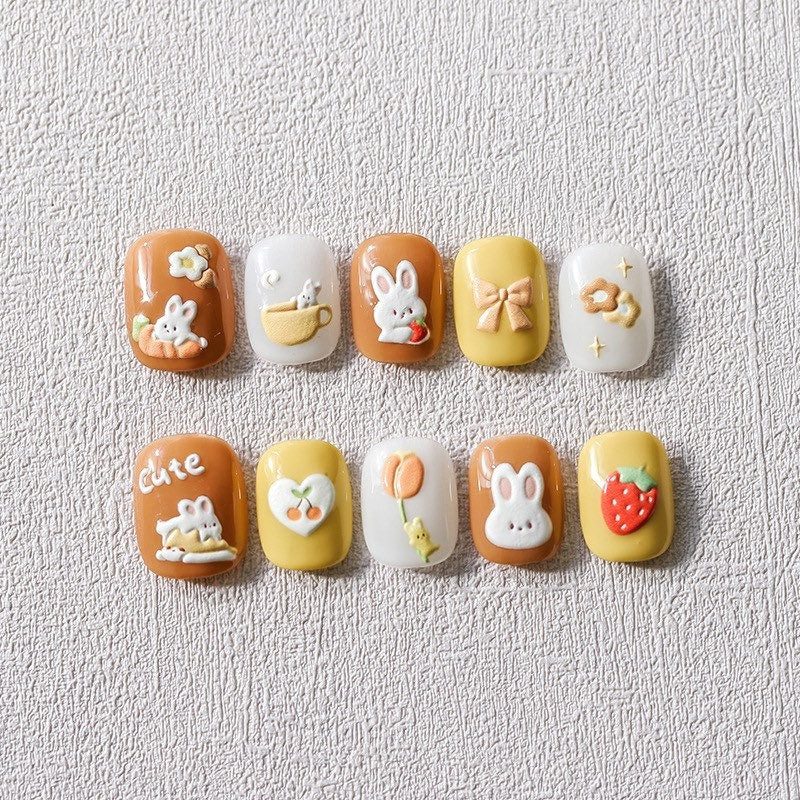 Coffee Latte Bunny Embossed Pattern Design Nail Deco Sticker