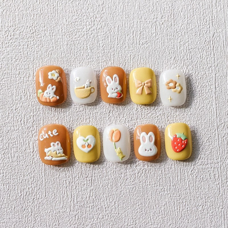 Hello Claws | Coffee Latte Bunny Embossed Pattern Design Nail Deco Sticker