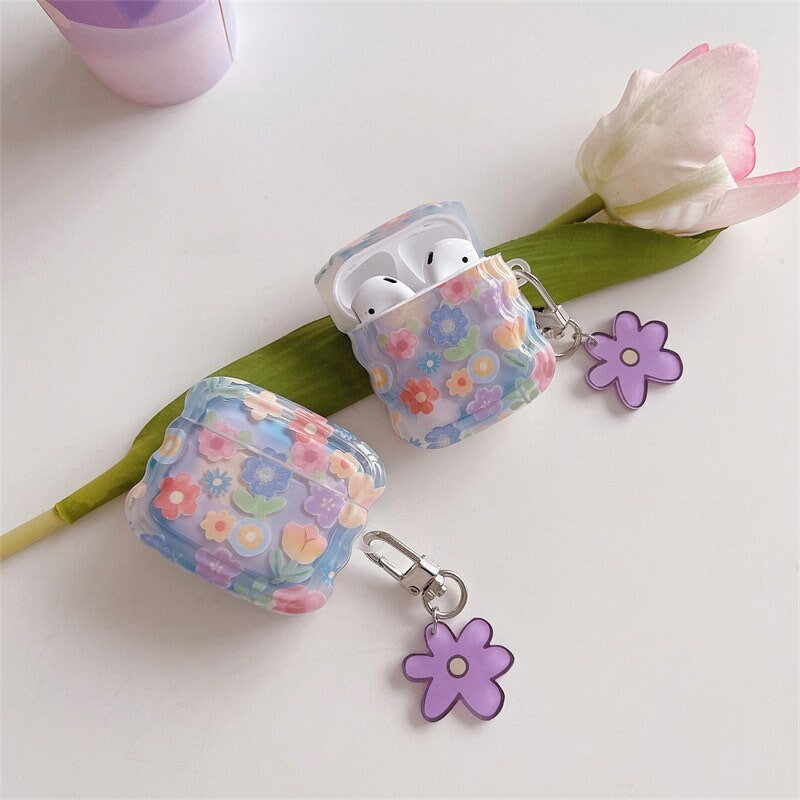 Flower Oil Painting Clear Airpods case | Korean AirPods Case