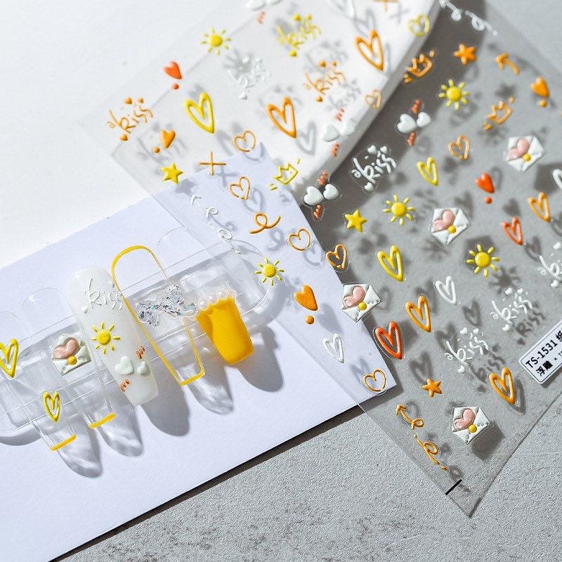 Love Letter Embossed Pattern Design Nail Deco Sticker