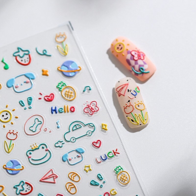 Lovely Drawing Embossed Pattern Design Nail Deco Sticker