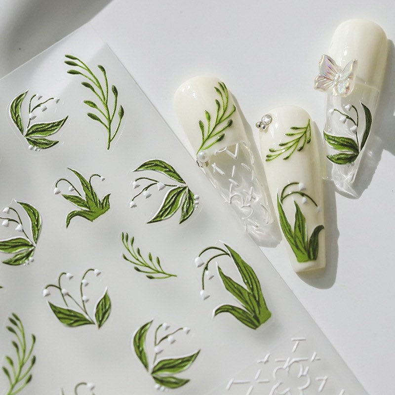 Lily of the Valley Embossed Pattern Design Nail Deco Sticker