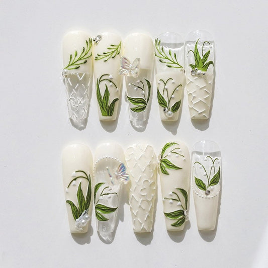 Lily of the Valley Embossed Pattern Design Nail Deco Sticker