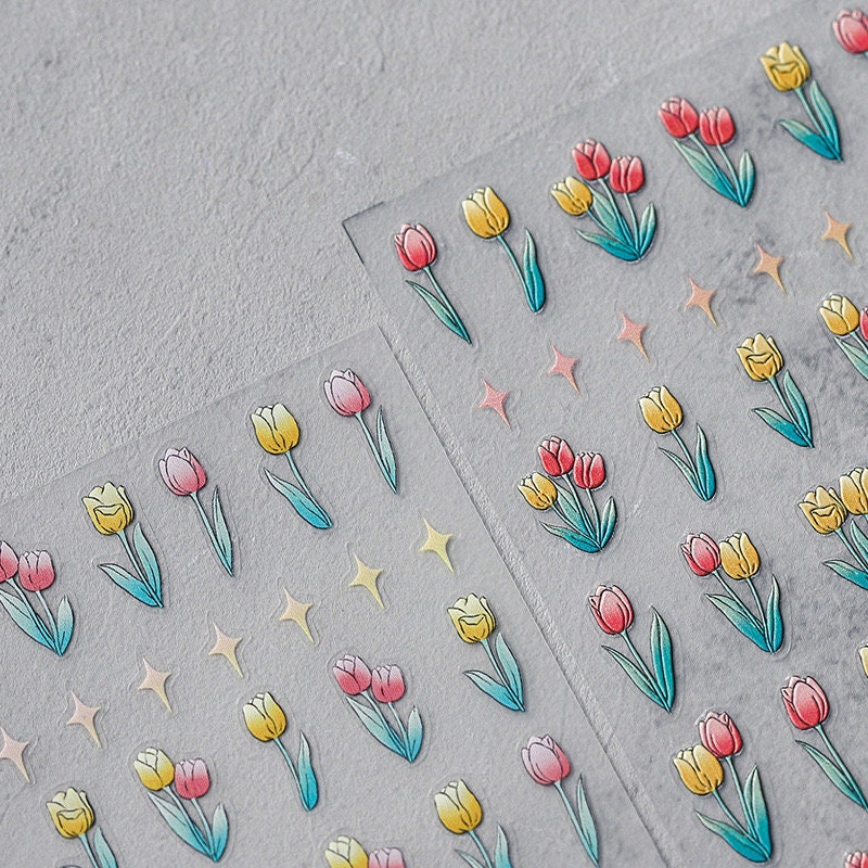 Spring Tulip Flower Star 5D Embossed Pattern Design Nail Deco Sticker