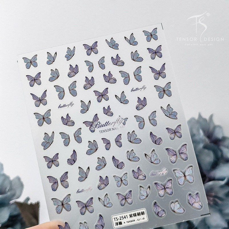 Purple Dream Butterfly 5D Embossed Pattern Design Nail Deco Sticker