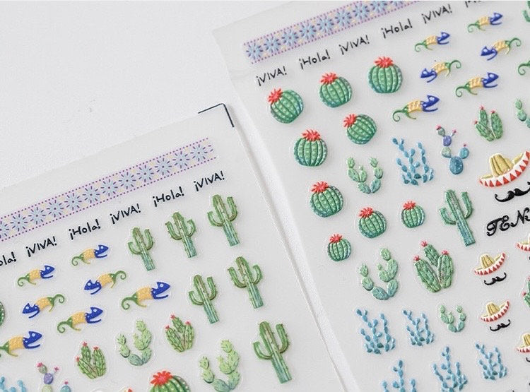 Succulent Plants Embossed Pattern Design Nail Deco Sticker