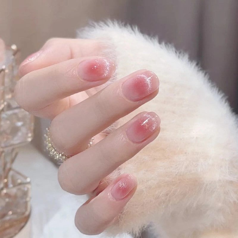Pink Blush Sliver Cat Eye Short Pastel Press On Nail