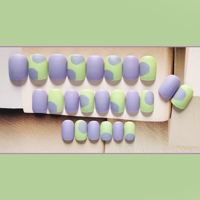 Green Purple Dots Pastel Press On Nail