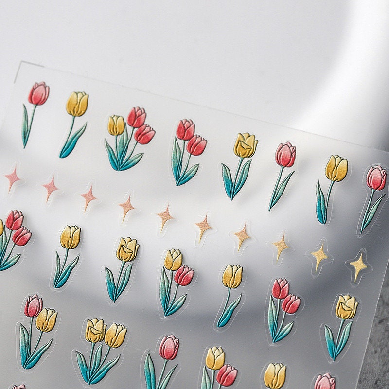 Spring Tulip Flower Star 5D Embossed Pattern Design Nail Deco Sticker