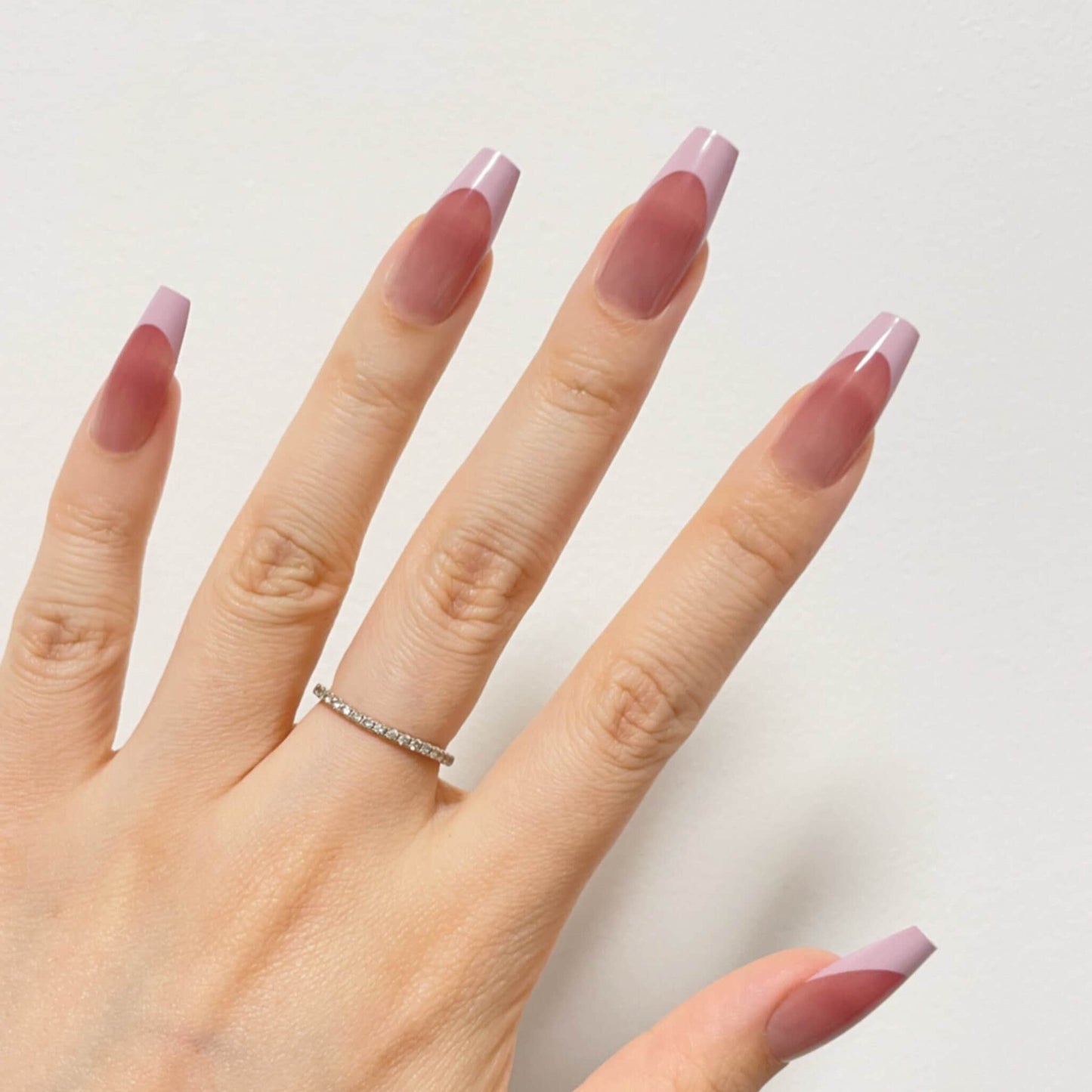 Rose Pink French Medium Square Pastel French Press On Nail