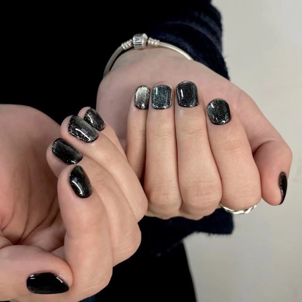 Black Cat Eye Press On Short Nails Nails